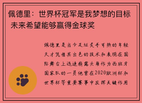 佩德里:世界杯冠军是我梦想的目标 未来希望能够赢得金球奖 佩德里:世界杯冠军是我梦想的目标 未来希望能够赢得金球奖